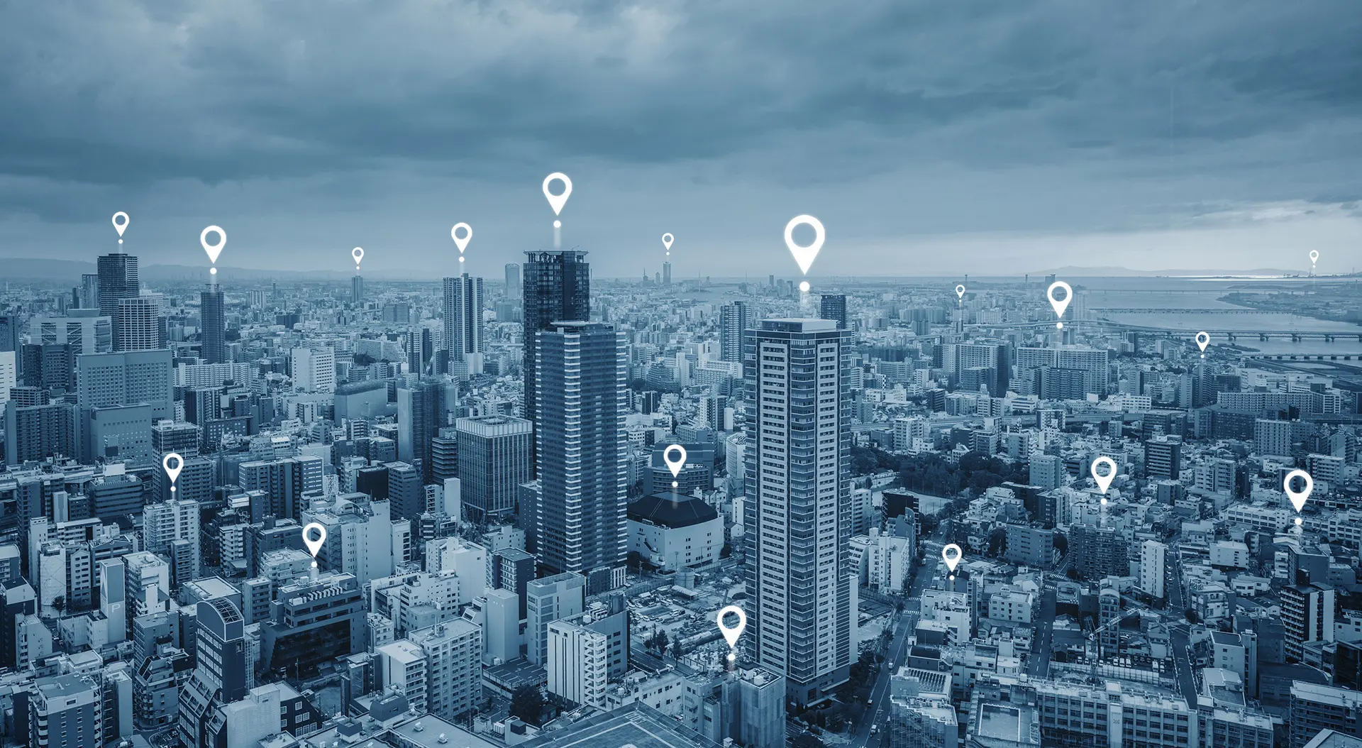 Data points over the city view